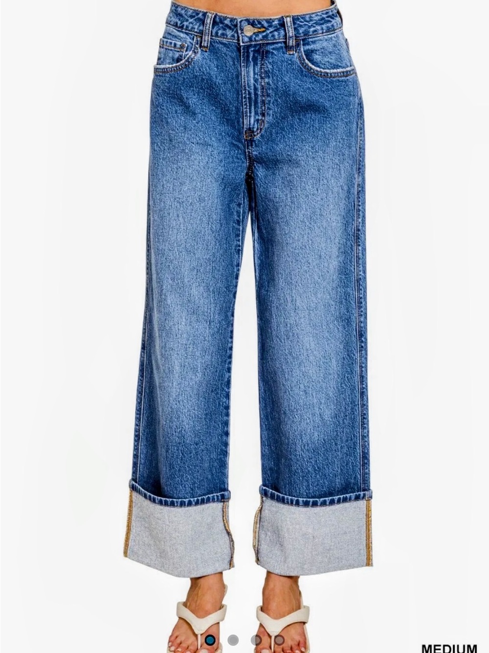 Zenana Outfitters High-Rise Wide-Leg Blue Cuffed Jeans